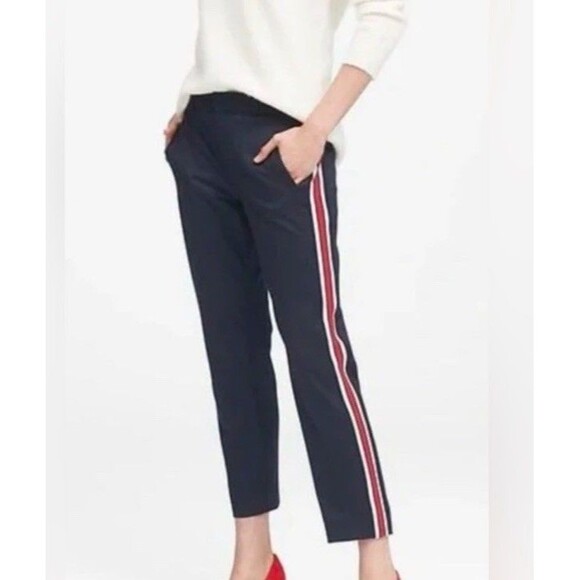 NWT Banana Repbulic Navy Red White Racing Stripe Avery Cropped Pant Size 6P - Picture 1 of 8
